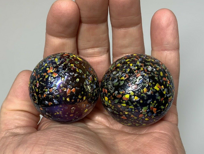 2 mammoth 42mm GLITTERBOMB Marbles glass ball Metallic Iridescent Confetti HUGE