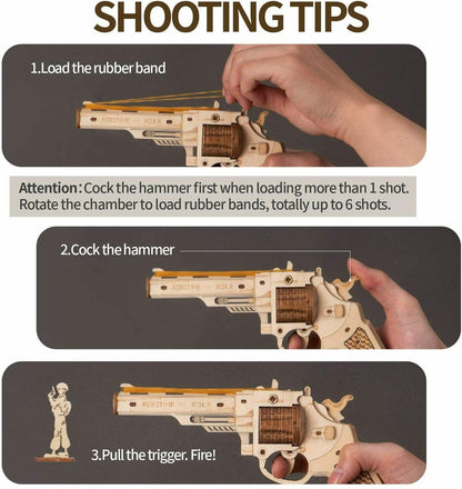 357 REVOLVER Rubber Band Gun Pistol Wood Model Kit ROKR 3D Puzzle